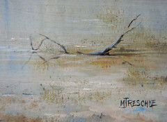 AUSTRALIAN OIL PAINTING ON BOARD ROUNDUP HARNDORF BY MAUREEN RESCHKE CIRCA 1970