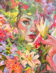 Beautiful Fantasy Woman painting portrait original oil on canvas impressionism