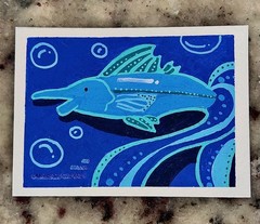 ACEO Original Acrylic Art Cards Fish Blue Eel Marine Animal Ocean Bubbles Nova