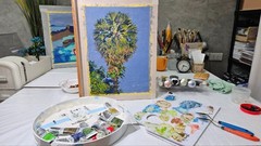 Palm Tree Painting Tropical Landscape Florida Coastal Art Original Oil Painting