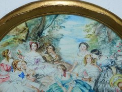 Gouache „Empress Eugénie de Montijo with ladies in court“ signed K.H Dan.ke!