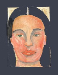 Acrylic Portrait Painting Original 5×7 Woman Mixed Media Collage Wall Art