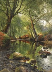Forest Stream Landscape Oil painting Giclee Art Printed on canvas