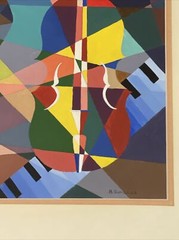 Mid Century Painting Musical Cubism Cubist Abstract Modernism Schiller Chicago
