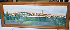 16.5 X 43 -watercolor under glass-„Townscape in Italy“- Framed-Signed by ARTIST