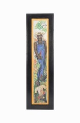 M. Sheehan Acrylic Painting Outsider Folk Art Black Man Orchard Farmer Primitive