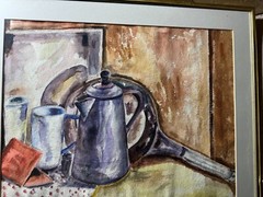 Antique Glaser 1934 „Still Life Scene“ Watercolor Painting – Signed And Framed