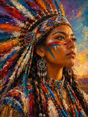 Original Hand Painted Native American Woman Canvas Wall Art Portrait 18×24