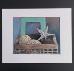 Original Expressionist Star Fish Basket 14 x 11 Oil on Paper Matted Painting