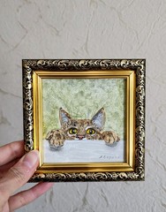 Curious Kitten Original Oil Painting Framed Miniature Cat Art Pet Lover Gift
