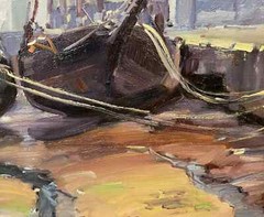 Donald Blagge Barton Marine Oil Painting, Granite Boats, Rockport Harbor 1931
