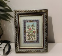 Signed Persian Miniature Art 7×9 Camel Bone Inlaid Vintage Khatam Mosaic Frame