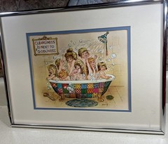 Vtg Girls Sisters Children 60s 70s MCM Print Framed Bathroom Godliness