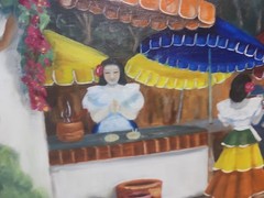 Mid-Century Mexican Market Scene Oil Painting by Margaret Rangel (San Diego)