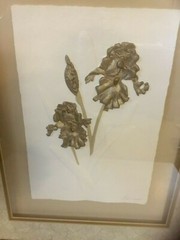 Pair of Wall Art Hand Cast Hand Painted Rag Paper Gold Iris Artist Signed Barnes