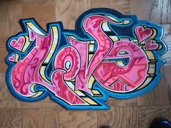 LOVE Graffiti Painting On Curved Wood – 38 X 24 – Epoxy Coat – Original