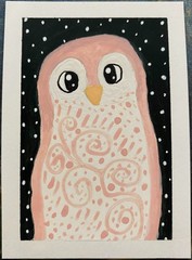 ACEO Original Owl Birds Feathers Stars Sky Miniature Painting Art OneCraftyLady