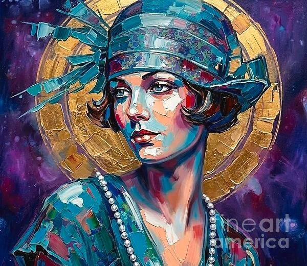 new handmade Painting on 14″*14″ canvas Girl in Colorful Retro Attire by Wendy