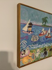 Karen Fields Dogs On The Beach Canvas Painting 19×19