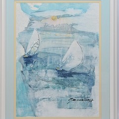 SUZANNE KNIGHT Original Vintage Signed Sail Boat Seascape Illustration Painting