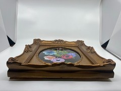 VTG Margaret Dougherty Reverse Oil Painting on Glass Floral Bouquet Gold Frame