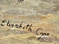 Expansive Landscape Across a Lake Oil Painting Elizabeth Cope c1970s Bedford