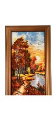 VTG 8.75×5.25” Framed 3D Pebbles Original River Forest Landscape Oil Painting
