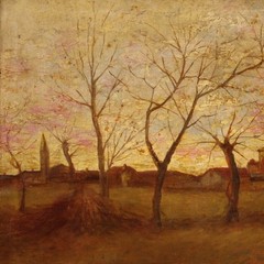 Oil on canvas Painting bucolic landscape artwork 20th century with fram