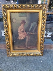 Woman Lady At Dressing Table Oil Painting On Canvas Signed Frame Circa 1930
