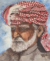Vintage 1978 Middle Eastern oil panting, signed B. Proctor, Bedouin Portrait