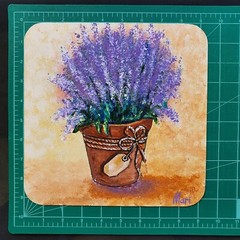 Lavender Flowers Painting Pot Purple Floral Original Artwork Still Life Village
