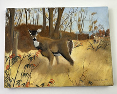 Vintage Oil / Acrylic Painting Deer Artist Signed Framed 12″ x 9″ 1987