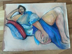 Large Weissler Pastel Chalk Drawing Painting Reclining Woman Cubism