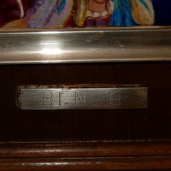 Vintage RENOIR Enamel Copper Young Woman Sewing Painting Matted Silver Frame Art