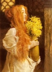 Oil painting sir lawrence alma tadema – spring flowers young girl with yellow