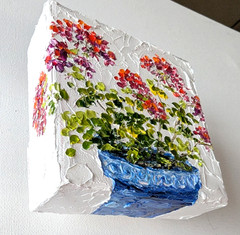 Geranium ORIGINAL OIL impasto Painting 4″X4″ X 1.5″ by Olga Diduh.