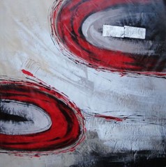 40×40 Red Swirls Oil Painting Modern Nonobjective