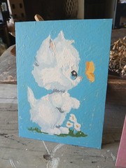 3 Vtg PBN Picture Painting Cat Kitten Flowers Ball Butterfly Unframed 8” x 6”