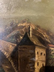 Oil On Panel 19th Century Depicting A Bridge Label On The Back And Signed