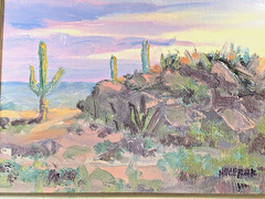 Phil Hulebak Listed NM Artist Plein Air Desert Scene Cactus Oil Painting Ex Cond
