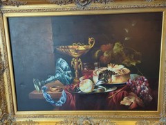 Vintage „Still Life With Fruits Scene“ Painting – Signed And Framed 44X32