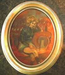 Outsider Art Painting Woman MCM 1960’s Mini Skirt Girl Go Go Boot Bouffant Hair