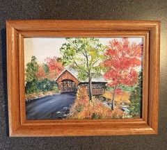 Gloria Dow Signed Acrylic Painting Sunday River Bridge Maine Fall Foliage Trees