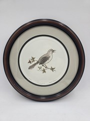 13” Round Framed Bird Wall Art Decor 36/350 MockingBird Signed