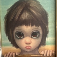 Walter Keane Watching 1962 Framed Signed Portrait Painting Child Dog Canvas 6×12