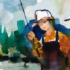 Fly Fishing, An Original Watercolor, by Impressionist Artist: M. Waltsela. MINT