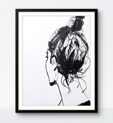 Original Faceless Woman Portrait 8×6 Ink Painting Black White Abstract Figure