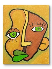 Mixed Media Original Art Cubism Picasso inspired Portrait 9 x 12 Heavy Paper