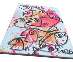 Fish Colorful Acrylic Picture Painting 51×41 Pink Orange Canvas Expressive Dopamine