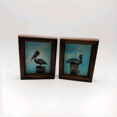 Set Of 2 Original Signed Dalmas Acrylic On Art Board Pelican Paintings Rustic…